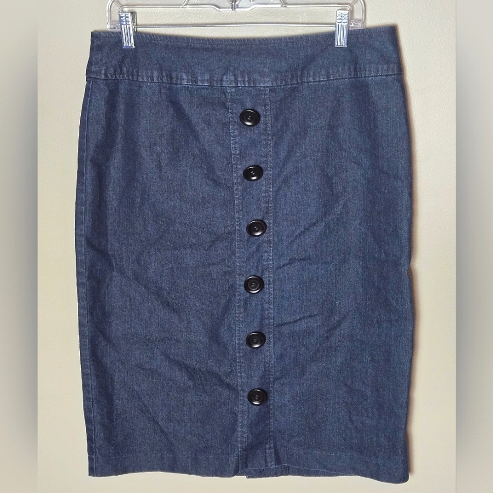 Vintage Y2K Focus 2000 Denim Preppy Grunge Midi‎ Skirt, Size 10